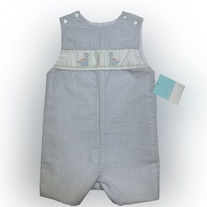 NWT Anavini Seersucker Jon Jon Dinosaur Shadow Embroidery Size 2